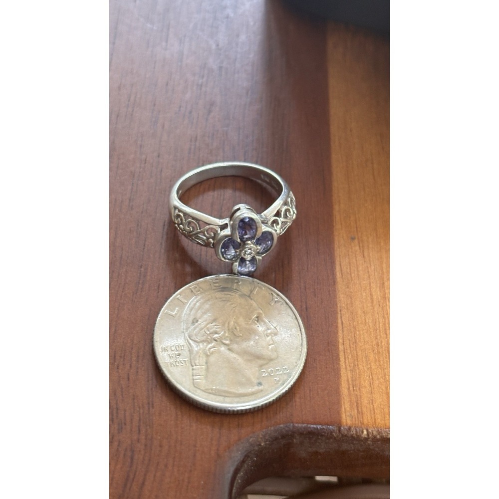 Vintage 925 Sterling Silver Amethyst Purple Gemstone Flower Ring Size 7 - Picture 11 of 12